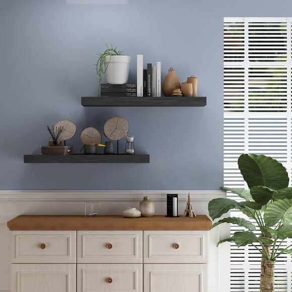 Floating Shelves for Wall- 17 Inch Natural Wood Black - Picture 4 of 6